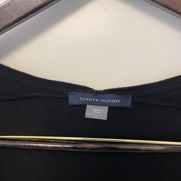 Tommy Hilfiger Women’s Black Pleated Hem Open Front Cardigan Sweater Size L - Picture 4 of 9